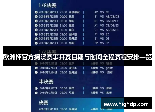欧洲杯官方揭晓赛事开赛日期与时间全程赛程安排一览
