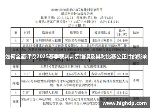 如何全面评议2025赛季裁判判罚错误及其对比赛公正性的影响